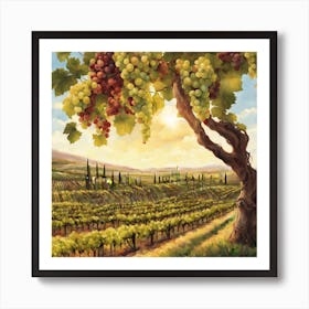 Sun Drenched Vineyard Where Rows Of Grapevines Stretch To The Horizon Promising The Magic Of Fine Art Print