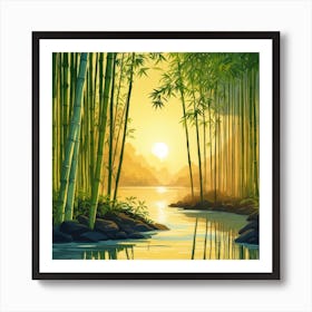 A Stream In A Bamboo Forest At Sun Rise Square Composition 78 Art Print