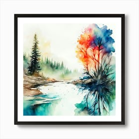 Watercolor Of Trees Art Print