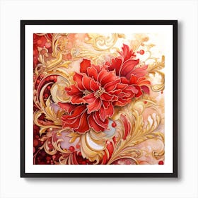 Red And Gold Floral Painting Art Print