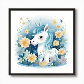 Unicorn In Flowers Art Print