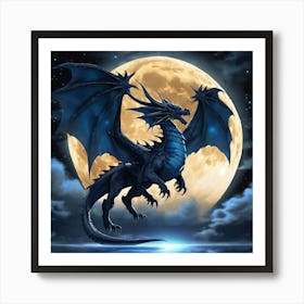 Black Dragon In The Moonlight Art Print