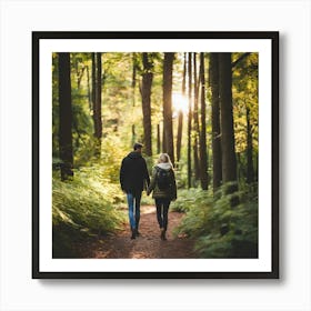 Couple Walking In The Forest Art Print