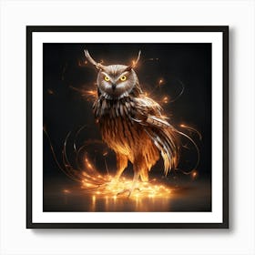 Owl With Fire Art Print