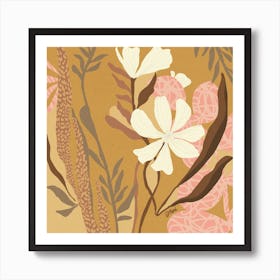 Abstract Flowers Tan Art Print