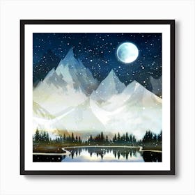 Mountain Lake Under The Starlight Art Print