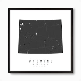 Wyoming Mono Black And White Modern Minimal Street Map Square Art Print