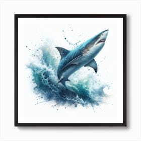 Sea Shark In Motion, Sea Shark Watercolour Art Print 3 Art Print