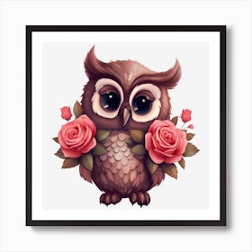 Owl With Roses 6 Art Print