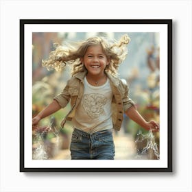 Little Girl Running In Water Art Print