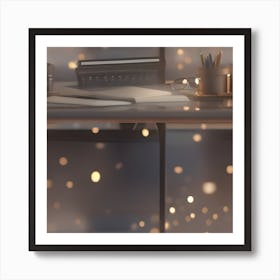 Office Desk With Lights Art Print