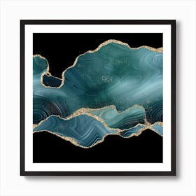 Teal & Gold Glitter Agate Texture 03 Art Print