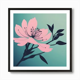 Pink Flower On Turquoise Background Art Print