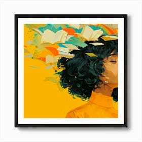 Girl With Books In Her Head Art Print