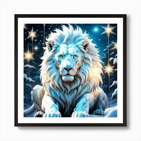 Lion In The Snow Art Print