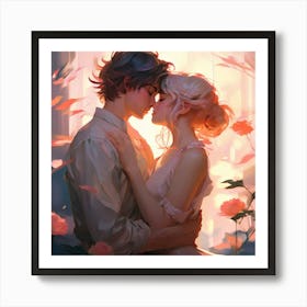 2 Anime Girls Kissing Unreal Engine Greg Rutkowski Loish Rhads Beeple Makoto Shinkai Art Print