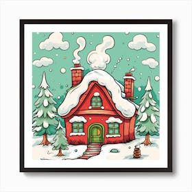 Christmas House Vector Illustration Art Print