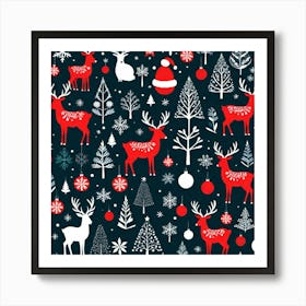 Christmas Deer Seamless Pattern Art Print