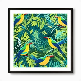 Rainforest Wildlife Cubism Style Art Print