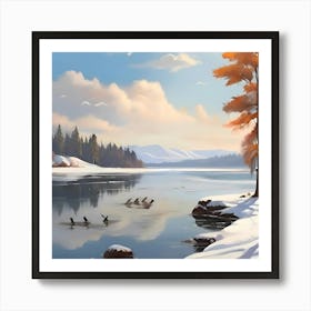 Snowy Lake Art Print