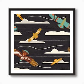 Birds Of Prey Eagle Flying Charcoal Art Print