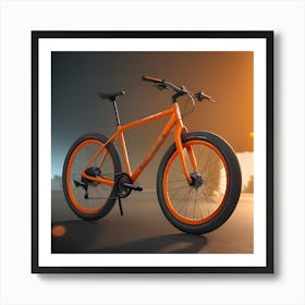 Orange Bicycle At Sunset Art Print