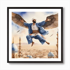 Man Fly In Sky Watercolor Art Print