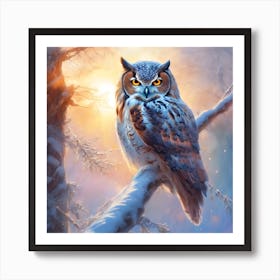 Brown Owl high in the Snow Laden Forest Art Print