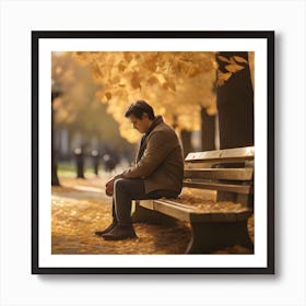 Man Sitting On A Bench In Autumn Art Print