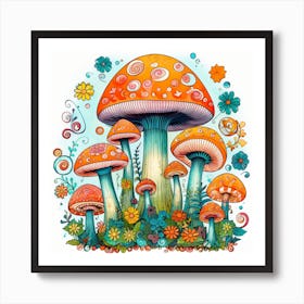 Mushrooms And Flowers 25 Art Print