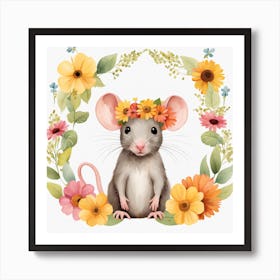 Floral Baby Rat Nursery Illustration (64) Art Print