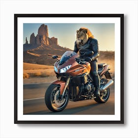 Lion On A Motorcycle 4 Art Print