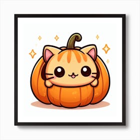 Cute Kawaii Pumpkin Cartoon Anime Cat Kitty Art Print
