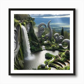 Waterfall In A Garden Art Print