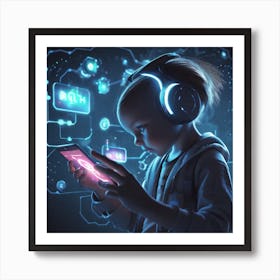 Young Girl With Headphones 1 Art Print