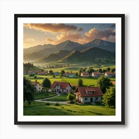 Sunset In The Village City art print Art Print