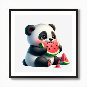 Panda Bear Eating Watermelon Art Print