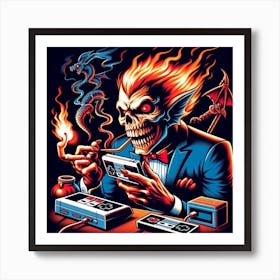 Skeleton Playing Video Game Art Print