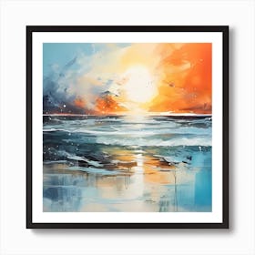 AI Serene Coastal Melodies: A Fusion of Watercolor and Oil in Abstract Beach  Art Print