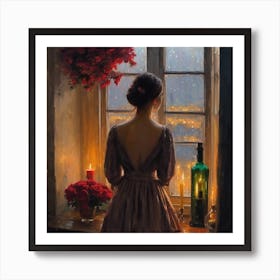 Woman Looking Out A Window Art Print