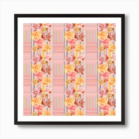 Pastel Flowers on Stripes Art Print