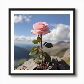 Pink Rose On A Rock Art Print