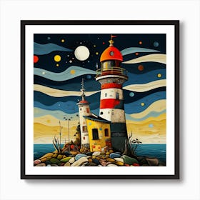 Lighthouse At Night 5 Art Print