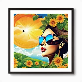 Sunflowers And A Woman Art Print