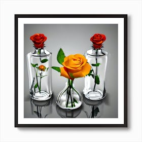 Three Roses In Glass Vases Art Print