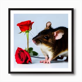 Rat with Red Rose Art Print