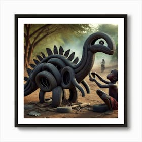 Dinosaur Made Of Tires Art Print