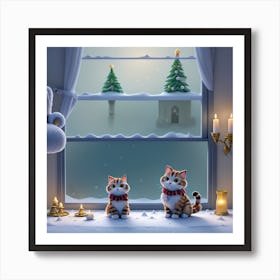 Christmas Cats In The Window Art Print