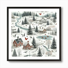 Winter Village, Lakes And Rivers Art Print