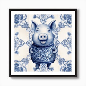 Lucky Pig Delft Tile Illustration 5 Art Print